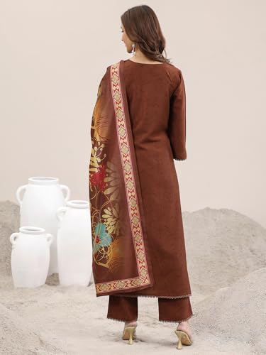 Image of Libas Printed Silk Blend A-Line Kurta With Trouser and Dupatta