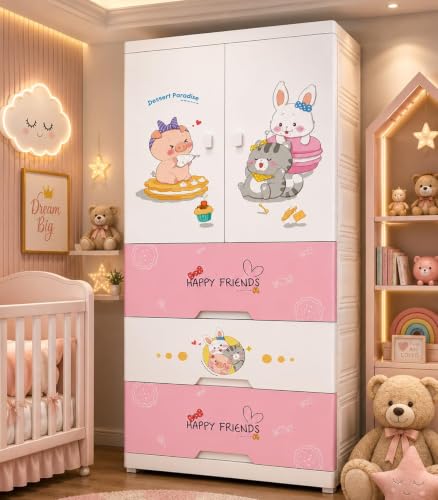 Image of HIWARE Premium Modular Wardrobe for Bedroom, Kids Room and Home | Spacious Clothes Storage Cabinet with Drawers and Shelves | Modern Stylish Design, Heavy Duty, Multiuse Organizer- SJ6514-SWEET Heart