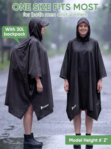 Image of PTEROMY Hooded Rain Poncho for Adult, Waterproof Lightweight Unisex Raincoat for Hiking Camping Emergency