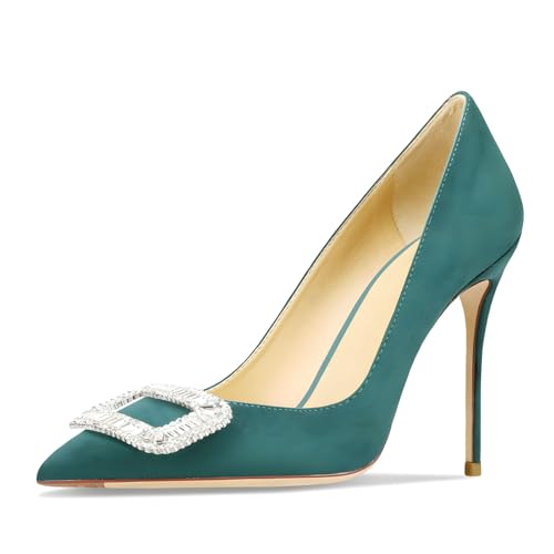 Image of Women's Pointed Toe Shallow Mouth Sexy Square Buckle Rhinestones 10cm Stiletto Heels Slip-on Wedding Party Banquet Big Size Shoes