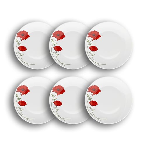 NOVASTYL - Lot 6 assiettes plates coquelicot 27cm en porcelaine - 2614925