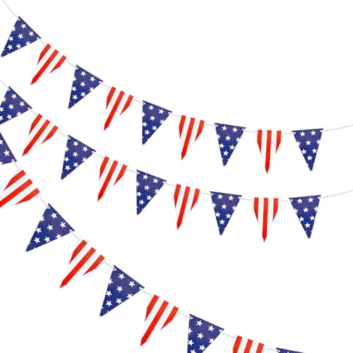 3 Pack 4th of July Banner Decorations, America Independence Day Bunting Garland, Patriotic Flag Banner Garland, Red White Blue Pennant Banner Flag with Stars and Stripes Design for Memorial Day