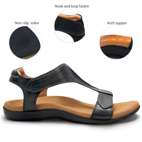Image of PARTY Women's Open Toe Sandals Arch Support and Adjustable Straps Comfortable Sandals for Walking,BLACK,6,O1