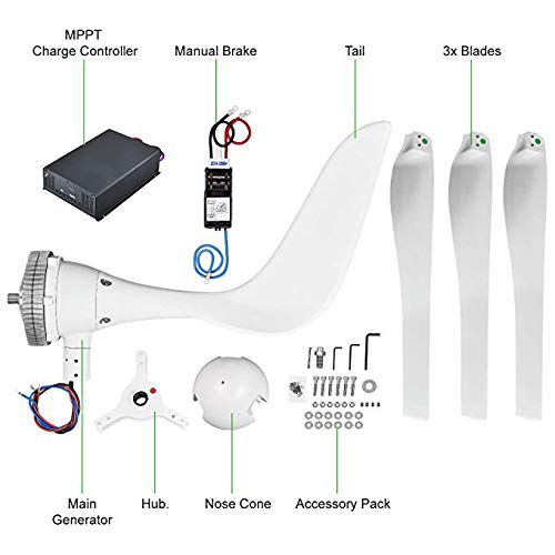 Automaxx Windmill 1500W 24V 60A Wind Turbine Generator kit. Automatic and Manual Braking System DIY Installation, MPPT Controller with Bluetooth Function