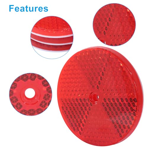Image of 6 Pack Red Round Reflector, Front Reflector with Mounting Screw, Safety Reflectors for Driveway, Trailer, Posts