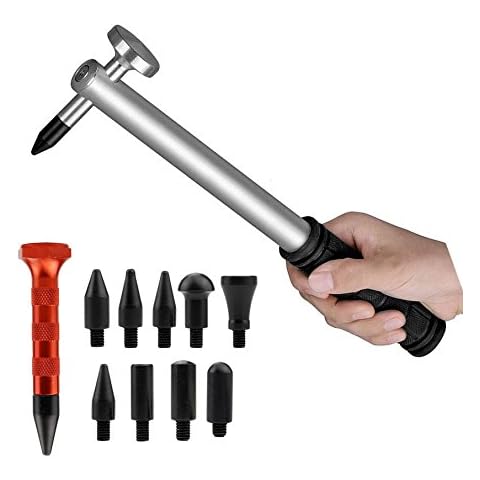 HiYi Auto Body Dent Removal Repair Hail Hammer Blending Hammer Screw-On Tips Tap Down Tools With 9 Pcs Different Size Metal Paintless Dent Removal Tools Cover