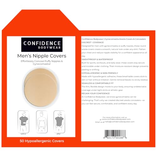 Men’s Nipple Covers - Gynecomastia Concealment, Hypoallergenic Adhesive, 50-Pack2