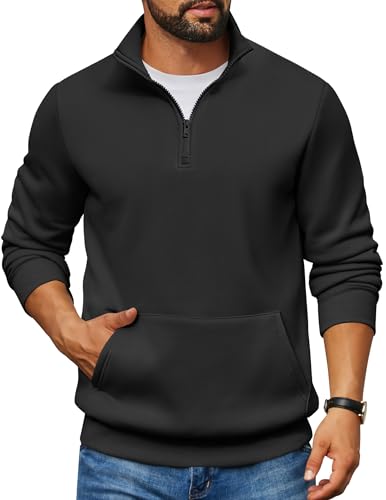 COOFANDY Mens Quarter Zip Pullover Fleece Lined Sweatshirts Long Sleeve Mock Neck Sweater with Pocket