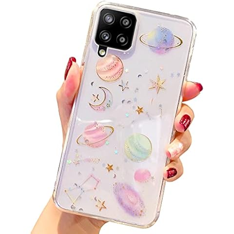 SKZIRI for Samsung Galaxy A12/M12 Case Glitter Pretty Cute Clear Shiny Sparkle Bling Case for Girls Women Planet Stars Design Soft TPU Shockproof Case Cover (A12) Cover