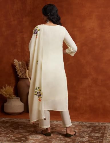 Image of Amazon Brand - Myx Women Embroidered Cotton Kurta Pant Set with Dupatta (Available in Plus Sizes)
