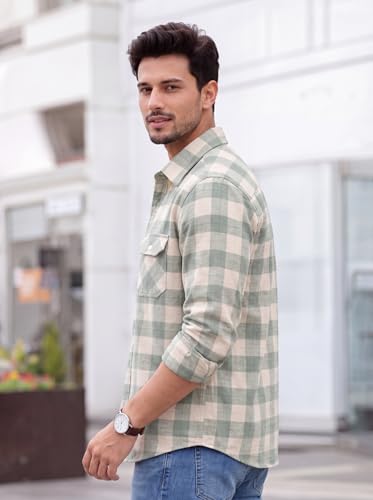 Image of Amazon Brand - INKAST Men's Cotton Blend Button Down Shirt || Long Sleeve Casual Flannel Check Shirt || Soft Breathable Lightweight Collared Shirts with Two Flap Chest Pockets || Stylish Everyday Wear