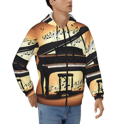 Sweat à capuche zippé pour homme motif musique piano et violon