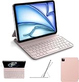 HOU Teclado Delgado para iPad Air 6/5/4/Pro 11, Air 11"(M3/M2, 2025/2024), Funda de Imitación de Cuero con Teclado, Ángulo Ergonómico, Diseño del Idioma Español Ñ, Rosa