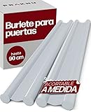 2 Burletes para Puertas de hasta 90 cm - Doble Aislamiento Anticorriente - Ahorro de Energía - Acortable a Medida - Fácil de Limpiar - Blanco