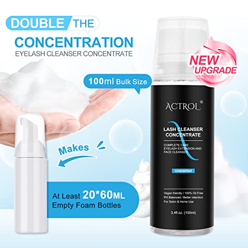 Eyelash Cleaner Concentrate Set Unscented 100Ml Eyelash Extension Shampoo Natural Foaming Cleanser 60Ml Bottled Cleansing Brush Diy Paraben And Sulfate Free Lashes & Salon Home Care Eyelash Shampoo #TOP2