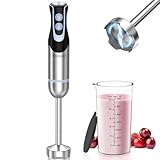 FRESKO Stainless Steel Hand Blender, 1200W Electric Stick Blender with 12 Speed and Turbo Mode, Heavy Duty Copper Motor Immersion Blender,700ml Beaker for Baby Food, Smoothies, Soup, BPA-Free