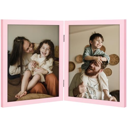 decorUhome Double 8X10 Picture Frame Vertical, Engineered Wood Bifold Photo Frame with Plexiglass for Tabletop Display, 8X10, Pink
