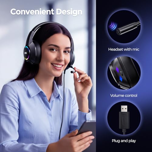 Image of AOC Gaming Headset, Black Wired Gaming Headphones with 50mm Drivers, RGB USB Corded Headphone for PC /Laptops, Over Ear Headset with Mic for PS4 /PS5 /NS Switch(Docked Mode), ACG2510