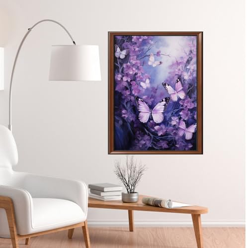 Image of Leczany Cross Stitch Stamped Kit for Adults - Purple Butterfly | DIY Embroidery Starter Patterns Craft Kit Needlepoint for Beginner | 11CT, 3 Strands | 13x16.9 inches