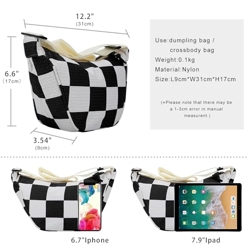 DOB SECHS Checkered Purse Crossbody Bag for Women Shoulder Hobo Bag Messenger Bag Black White Checkered Crossbody Bag2