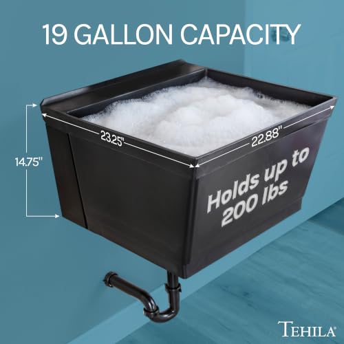 Image of JS Jackson Supplies Tehila Black Wall-Mounted Utility Sink Tub Kit, Wall-Mounted Utility Tub with Wall Bracket, Floating Utility Sink for Laundry Room, Garage, Workshop, and More