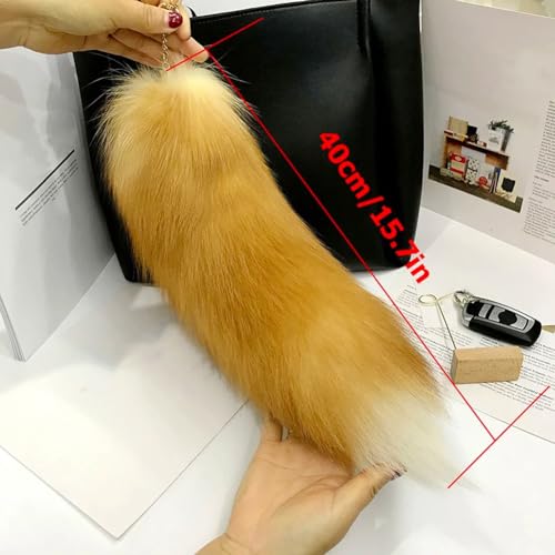 Image of 15.75 Inch Long Fluffy Faux Fur Tail Keychain, Fake Animal Tails for Handbags Backpacks Charm Tassel Ornaments (Golden Yellow)
