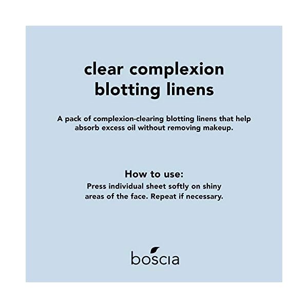 boscia Clear Complexion Blotting Linens - Vegan, Cruelty-Free, Natural Skin Care - Oil Blotting Sheets for Face - For Combination to Oily Skin Types - Travel Size - 100 Sheets
