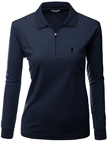 Xpril Womens Sporty Fabric Left Zip up Style Point Long Sleeve Collar T-Shirt