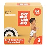 Hello Bello Premium Baby Diapers Size 4 I 84 Count of Disposable, Extra-Absorbent, Hypoallergenic, and Eco-Friendly Baby Diapers with Snug and Comfort Fit I Surprise Boy & Gender Neutral Patterns