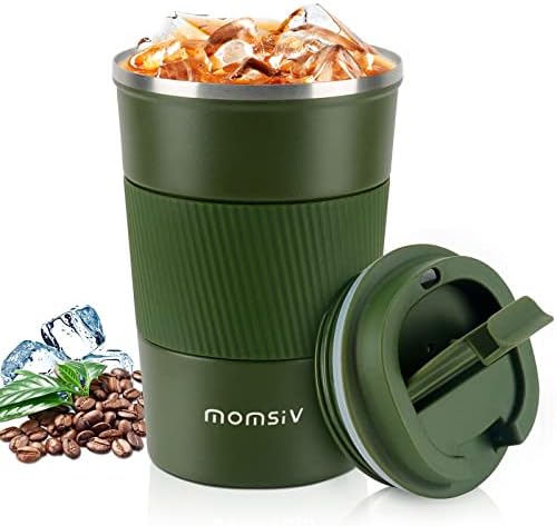 Aolieh Travel Mug, Insulated Coffee Cup,Double Walled Travel Mug Vacuum Insulation Stainless Steel with Leakproof Lid Eco-Friendly Reusable Cup for Coffee,Tea and Beer(Black-380ML)