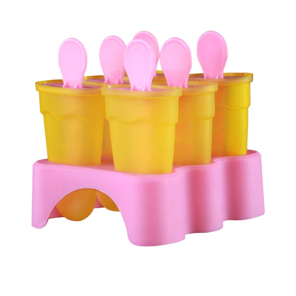 Bulfyss 6 Pcs Popsicle Mould 100% Food Grade Homemade Reusable Ice Pop Makers, Popsicle Maker for Kulfi, Candy Ice Lolly Mold for Children & Adults |(Yellow/Pink, Silicone) - 12.00 X 26.00 X 5.00 Cm