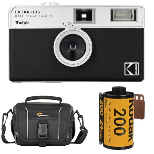 Kodak EKTAR H35 Half Frame Film Camera, Black, Bundle with Kodacolor Gold 200 35mm Color Negative Roll Film, 24 Exposure and Shoulder Bag