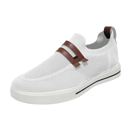 Generisch Zapatillas de deporte de malla para hombre, planas, antideslizantes, sin cordones, para el tiempo libre, para el verano, ligeras, para caminar en la calle, para el día a día, Blanco, 41 EU