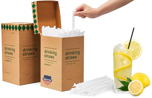 Image of Plastic Drinking Straws 1000PCS Individually Wrapped Black Disposable Straw | Straight Long Straw for Party Daily Use [10.2 inch Long, 0.23 inch Diameter] Food-Safe BPA Free - Made in USA (2 boxes of 500)