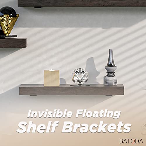Batoda - 10" Floating Shelf Bracket (8 Pcs) – Black Metal L Brackets - Hidden Brackets For Floating Wood Shelves - Blind Shelf Support - Shelving Mounting Hardware Included (Pack 8) #TOP5