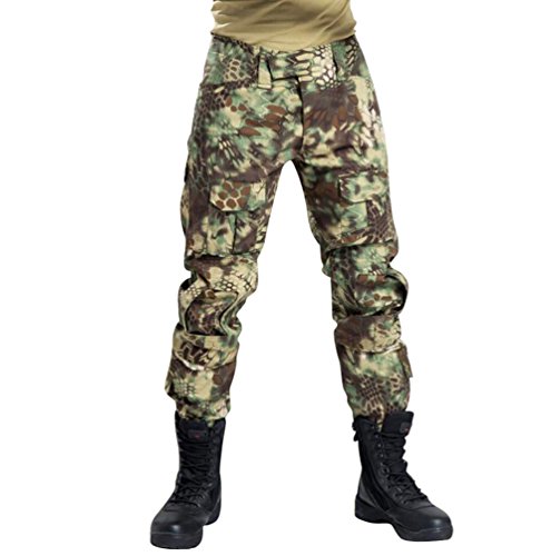 YuanDian Herren Frösche Schlank Passen Tarnung Airsoft Taktisch Militär T-Shirt Militärhose Sets Langarm Camo Armee Top + BW Feldhose Outdoor Camping Uniform Grün Pythonmuster Hose 36