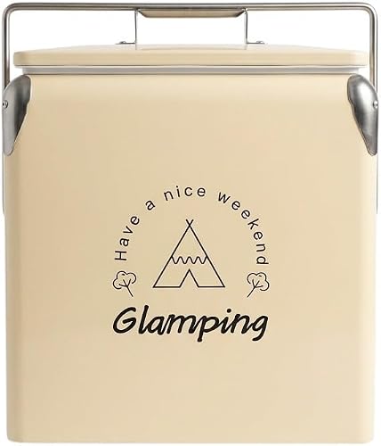 Glamping Retro Cooler Box with Carry Handle, Cream