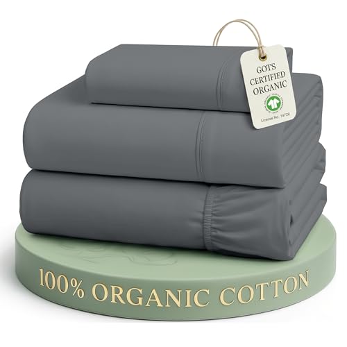Image of LANE LINEN Twin Sheets Set 100% Organic Cotton GOTS Certified Percale Weave Deep Pocket 3 Piece Soft Breathable Cooling Lightweight All Season Machine Washable Crisp - Charcoal