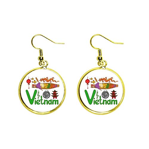 Pendientes de Vietnam estilo gota dorada con grabado premium de símbolo nacional