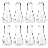 PATIKIL Erlenmeyer Flask, 8Pcs 100ml 3oz Col Étroit Flacons Gradués Verre Borosilicate Avec Graduation Imprimée Pour Laboratoire Expérience Chimie Étude Scientifique