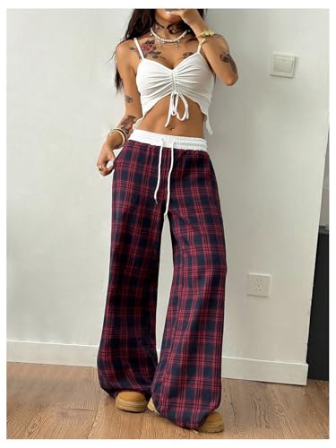 Image of SOLY HUX Women's Plaid Checkered Pants Flannel Pajama Pants with Pockets