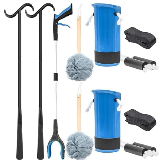 9 Pcs Hip Knee Replacement Kit with Leg Lifter, 33" Foldable Rotating Reacher Grabber Total Hip Replacement Kit for Knee or Back Surgery Recovery, Sock Aid Device Shoe Horn Dressing Stick Bath Sponge