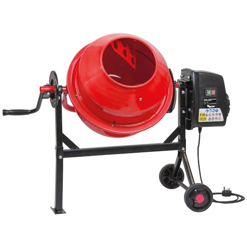 TIGREN Betoniera elettrica da 220 W, portatile, resistente e facile da usare, con supporto e tamburo inclinabile, per betoniera con ruote, 63 litri