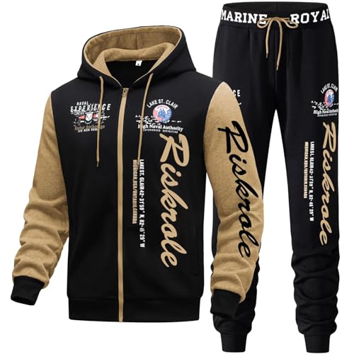 Men's Hooded Tracksuit Set 2 Pieces Full Zip Fleece Sweatsuit Casual Outdoor Sports Jogging Suits Set3