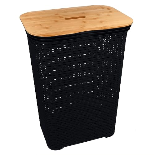 HRB Wäschekorb mit Deckel Rattan 65 Liter, Wäscheaufbewahrung aus...