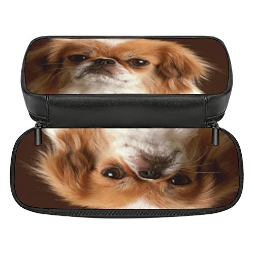 Kamuff Dog Pu Leather Quad Pen Case Zipper Pencil Pouch Holder For Pens Case Office Storage Box Organizer Pen Bag(8×1.5×3.5 In) #TOP2