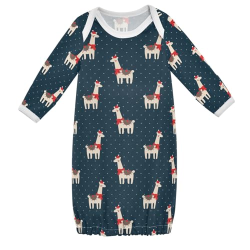 WIFIU Christmas Cute Lama Hat Baby Girls Boys Sleeper Gown Cotton Nightgown Long Sleeve, Baby Nightdress Sleeping Clothes for Newborn 0-3 Months Multicolor