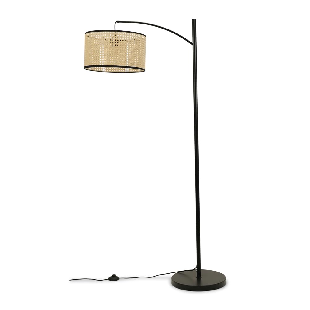 Valuelights Preto Black Metal Curve Stem Floor Lamp With A Natural Cane Wicker Shade With Black TrimBulb Included from B&Q