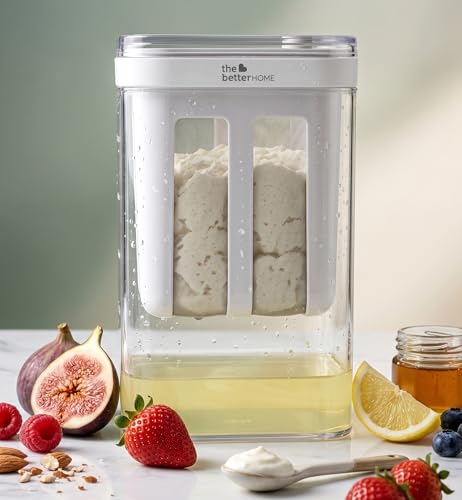 Image of The Better Home Greek Yogurt Maker 1100ml | Hung Curd Strainer | Yogurt Strainer Box | Stainless Steel Mesh |Fine Mesh Strainer with Lid |Homemade Yoghurt| Kitchen Tool
