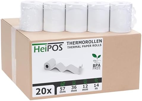 HeiGroup - HeiPOS 5x rolki termiczne BPA free (W/Ø) 57mm / 45mm - długość 25m, Ø rdzenia 12mm, gramatura 52 g/m2, grubość 60 µm, 10 lat trwałości